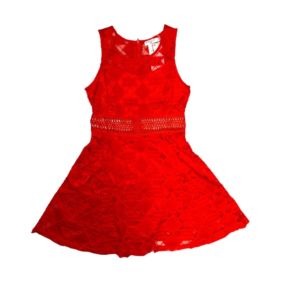 Miss Kelly 1999 Red Eyelet Lace Boho Mini Dress Size S Sleeveless Fit & Flare - Picture 5 of 10